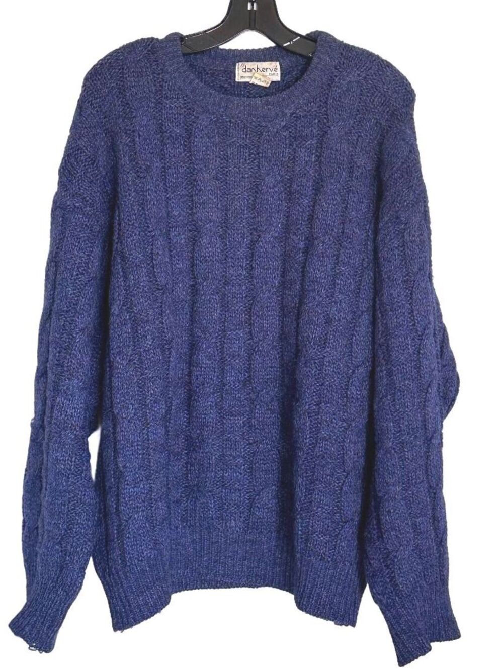 Danhervé Paris Cable Knit Oversize Sweater Indigo Blue Wool Blend - XL
